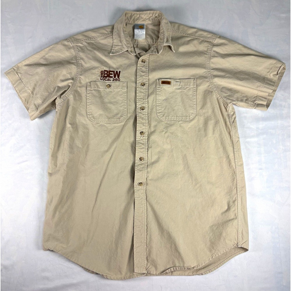 Carhartt IBEW Local 2150 Short Sleeve Button Up Work Shirt Mens [M] Khaki Union